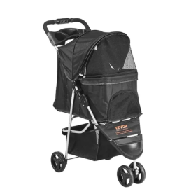 VEVOR Pet Stroller, 3 Wheels Dog Stroller Rotate With Brakes, 35lbs Weight Capacity, Puppy Stroller With Front Pedal, Velcro, Storage Basket And